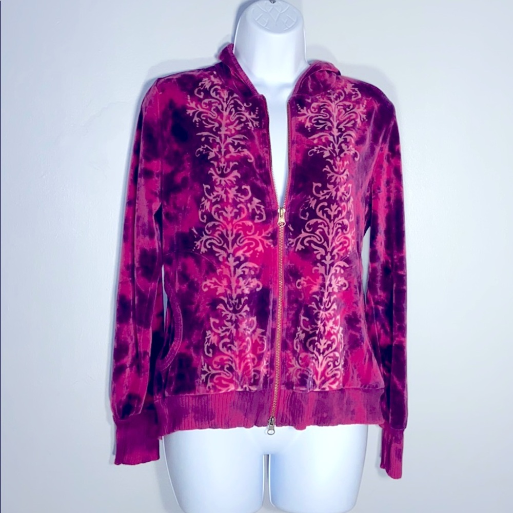 Pink velvet tie dye hooded sweatshirt with zipper